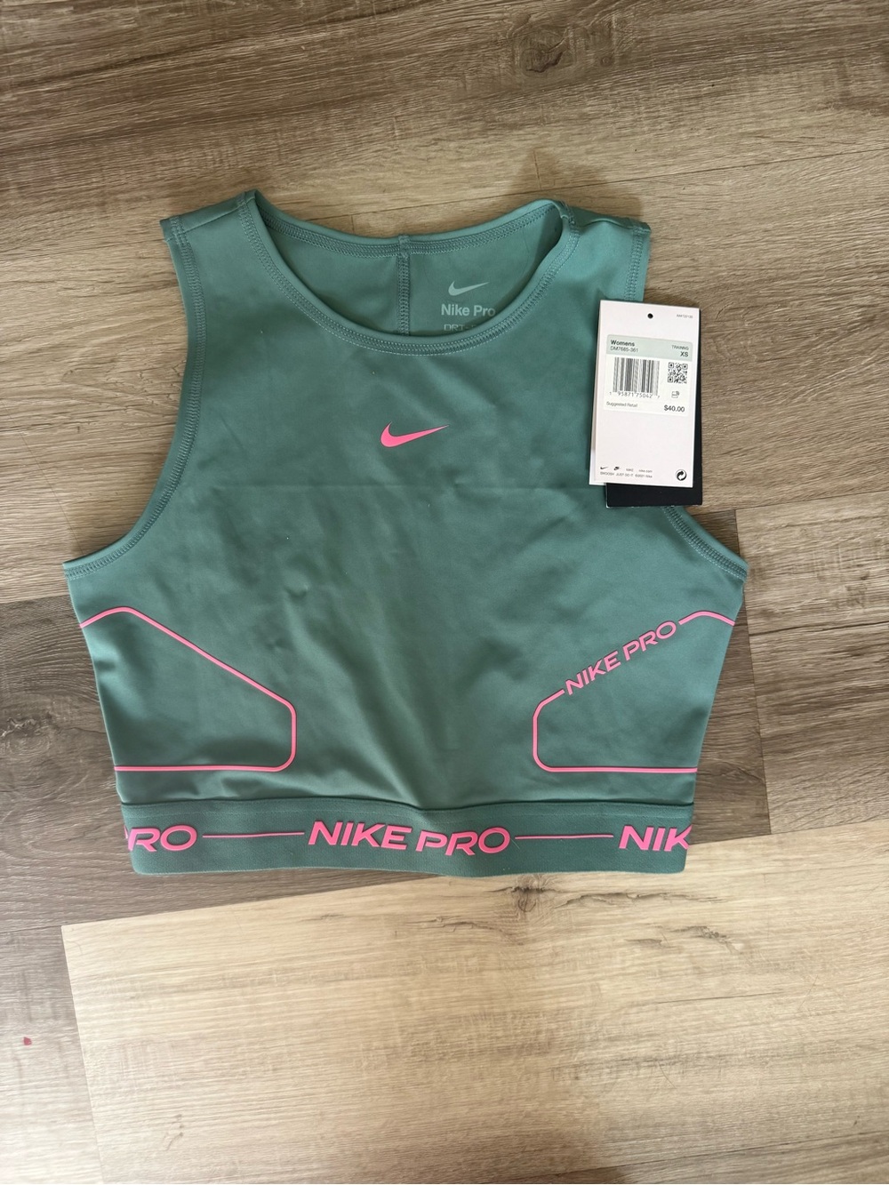 Nike Green Crop Sports Tank with Pink Trim